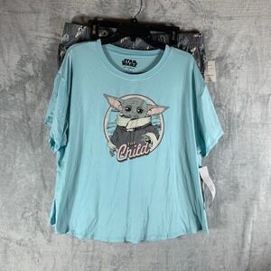 Disney Star Wars Mandalorian Women's Pajamas XL Shirt Shorts The Child Set NWT‎